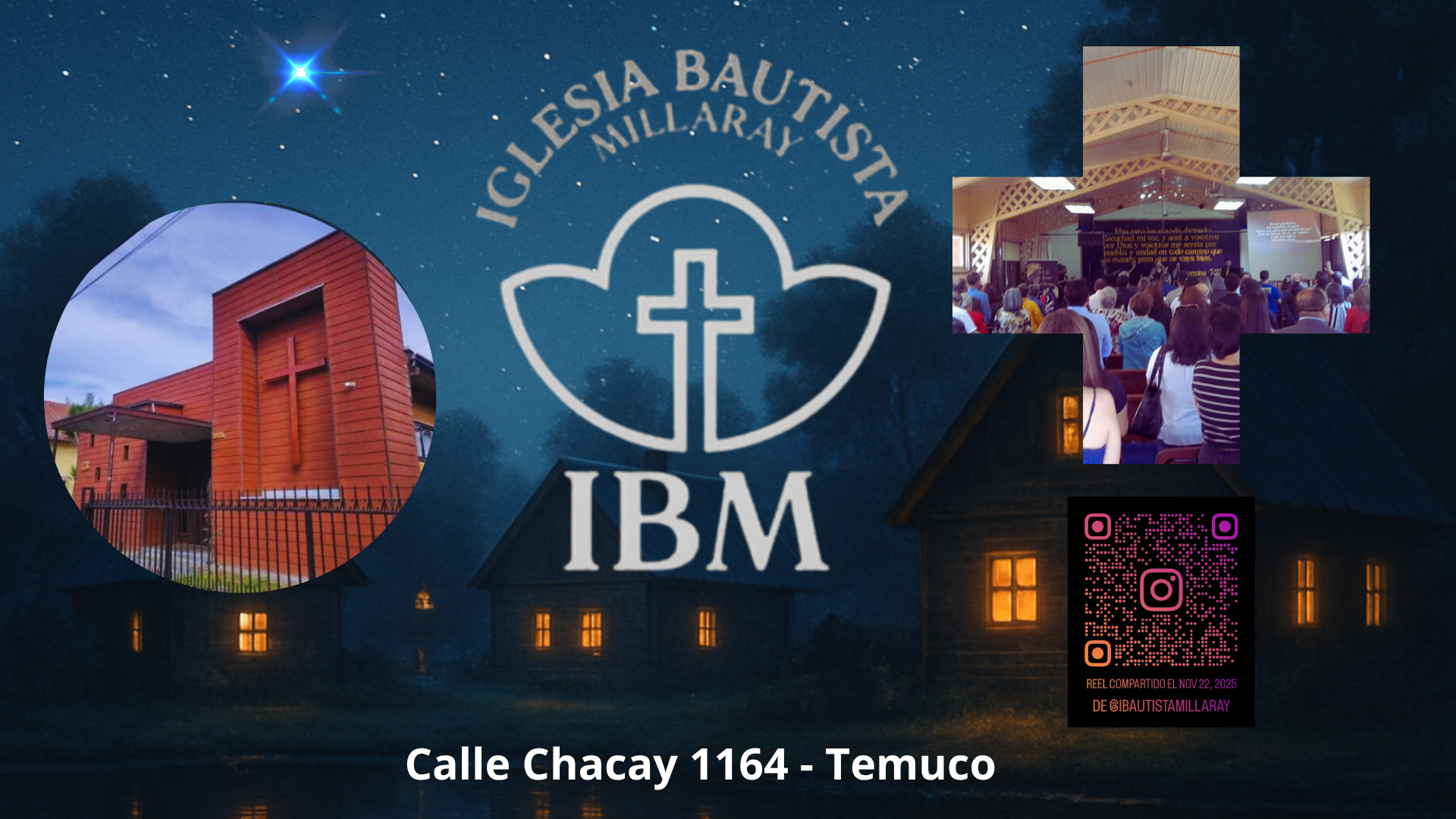 Aviso Iglesia Bautista Millaray, calle Chacay 1164, Temuco